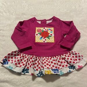 RicRac& Ruffles Polka Dot Magenta Tunic Top With Christmas Present Applique NWOT